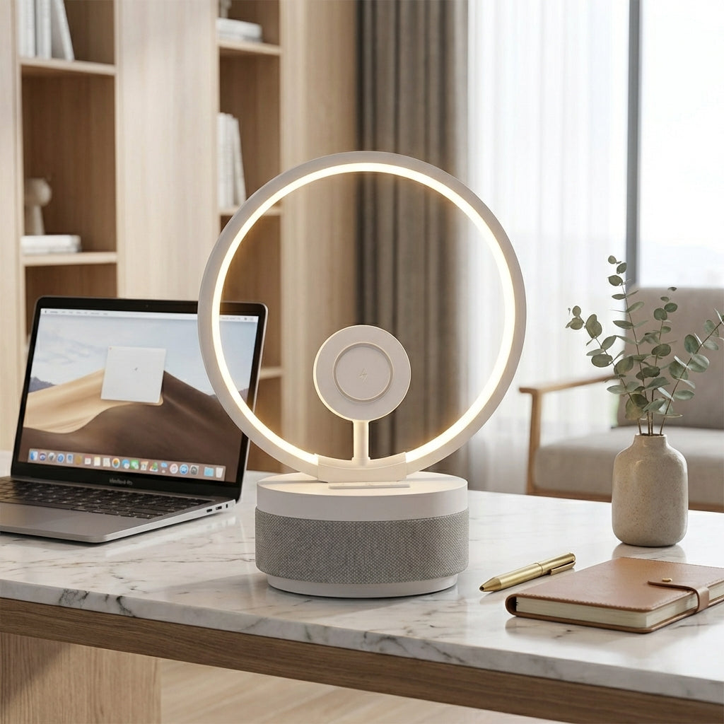 Lampe LED multifonction avec recharge sans fil et enceinte Bluetooth