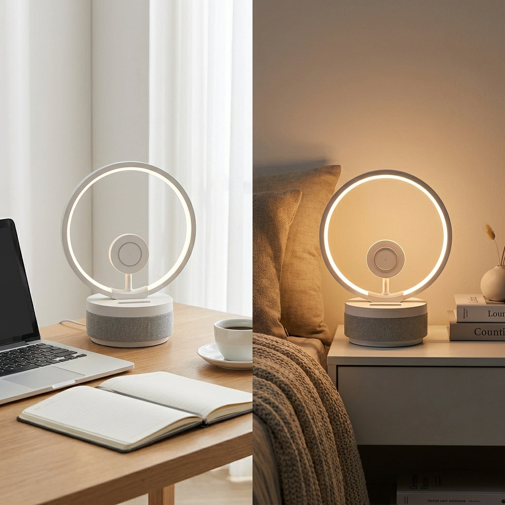 Lampe LED multifonction avec recharge sans fil et enceinte Bluetooth