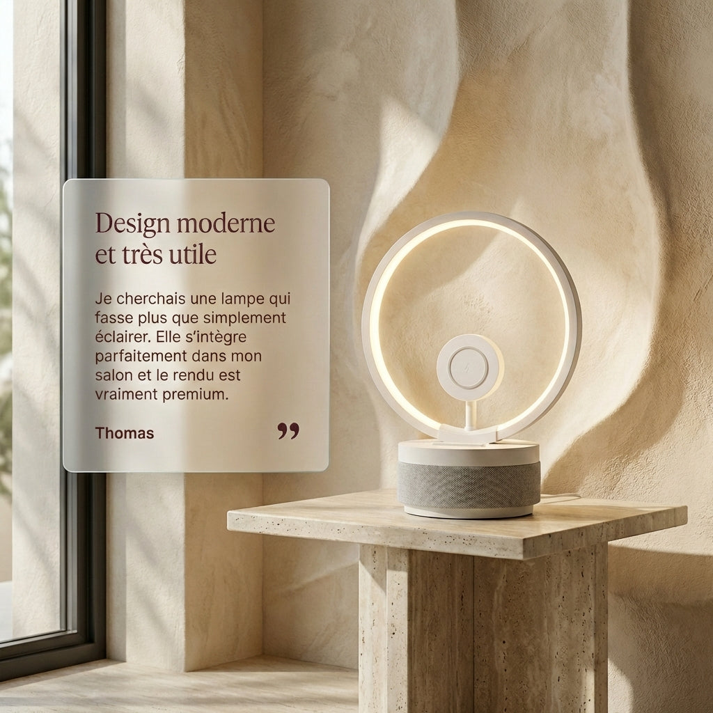 Lampe LED multifonction avec recharge sans fil et enceinte Bluetooth